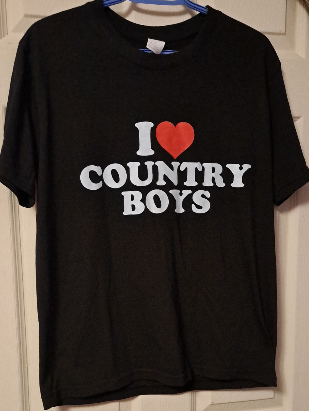Source Unknown I ♥ Country Boys Graphic Tee - Black with Red Heart